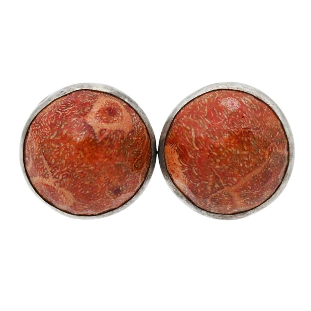 Rebecca Collins Round Red Faceted Stone Sterling Silver Clip Earrings